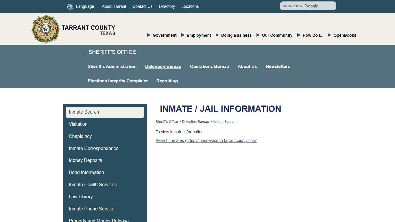 Inmate Search - Tarrant County