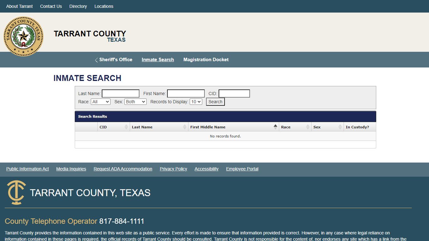 Inmate Search