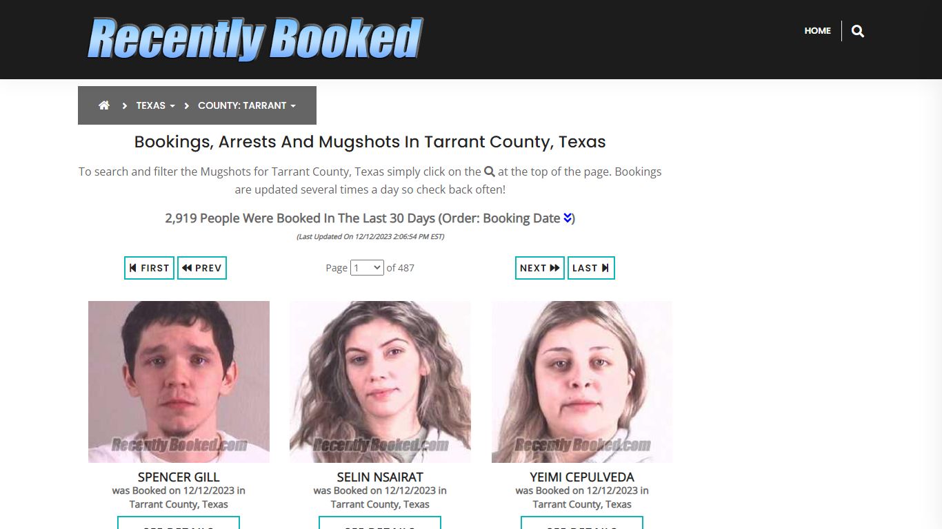 Recent bookings, Arrests, Mugshots in Tarrant County, Texas