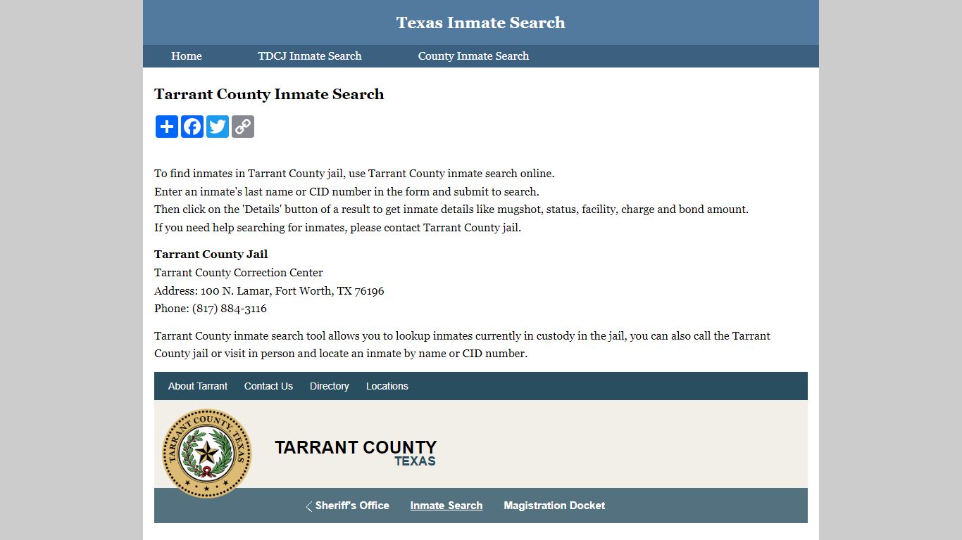 Tarrant County Inmate Search